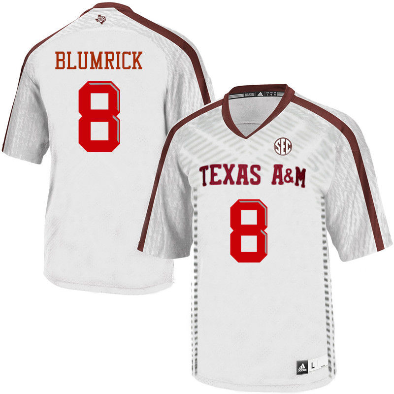 Men #8 Connor Blumrick Texas A&M Aggies College Football Jerseys-White - Click Image to Close